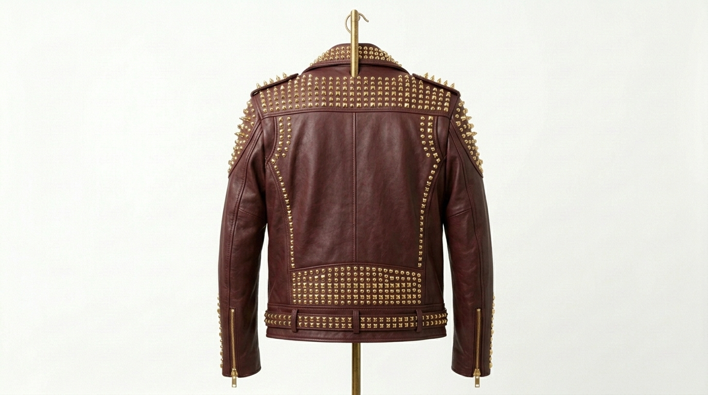 The Ultimate Gold-Armored Burgundy Battle Jacket - Image 2