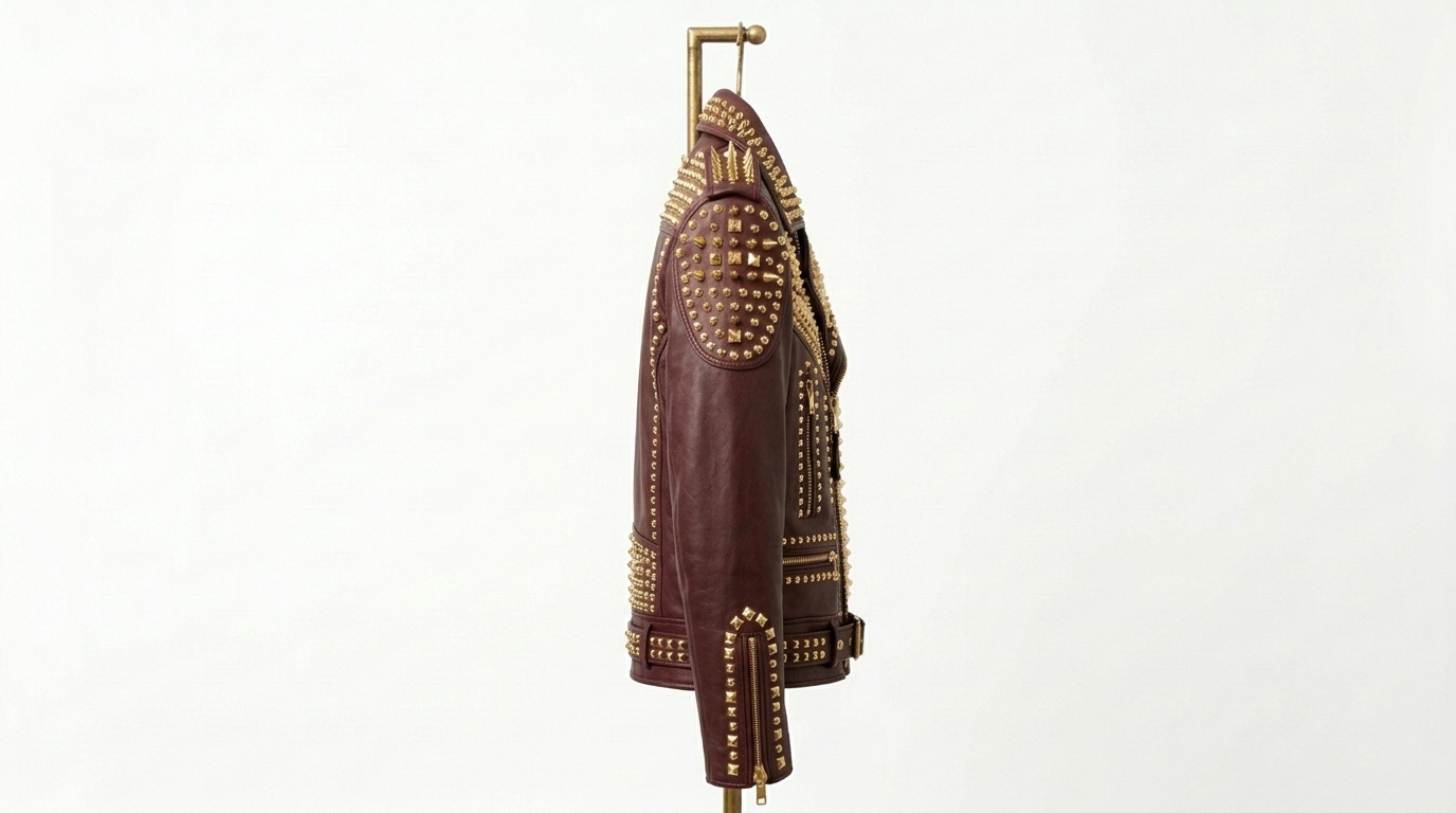 The Ultimate Gold-Armored Burgundy Battle Jacket - Image 3