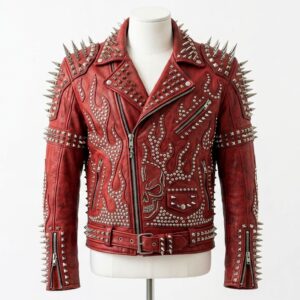 The Ultimate Crimson Studded Flame Battle Jacket