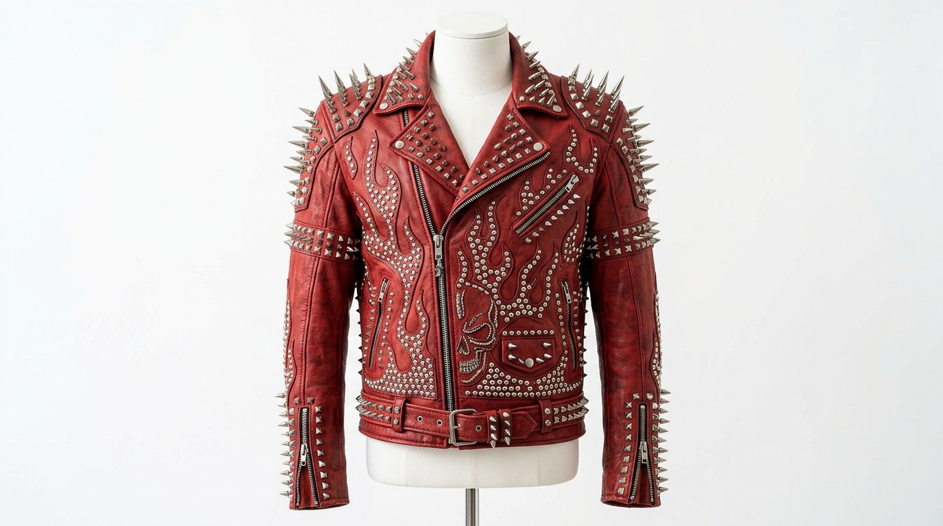 The Ultimate Crimson Studded Flame Battle Jacket