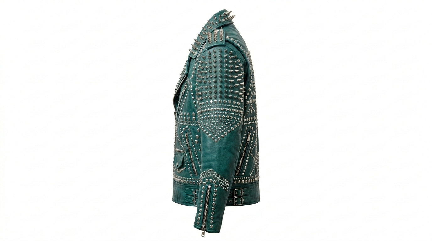 The Ultimate Teal Green Studded Battle Jacket - Image 3