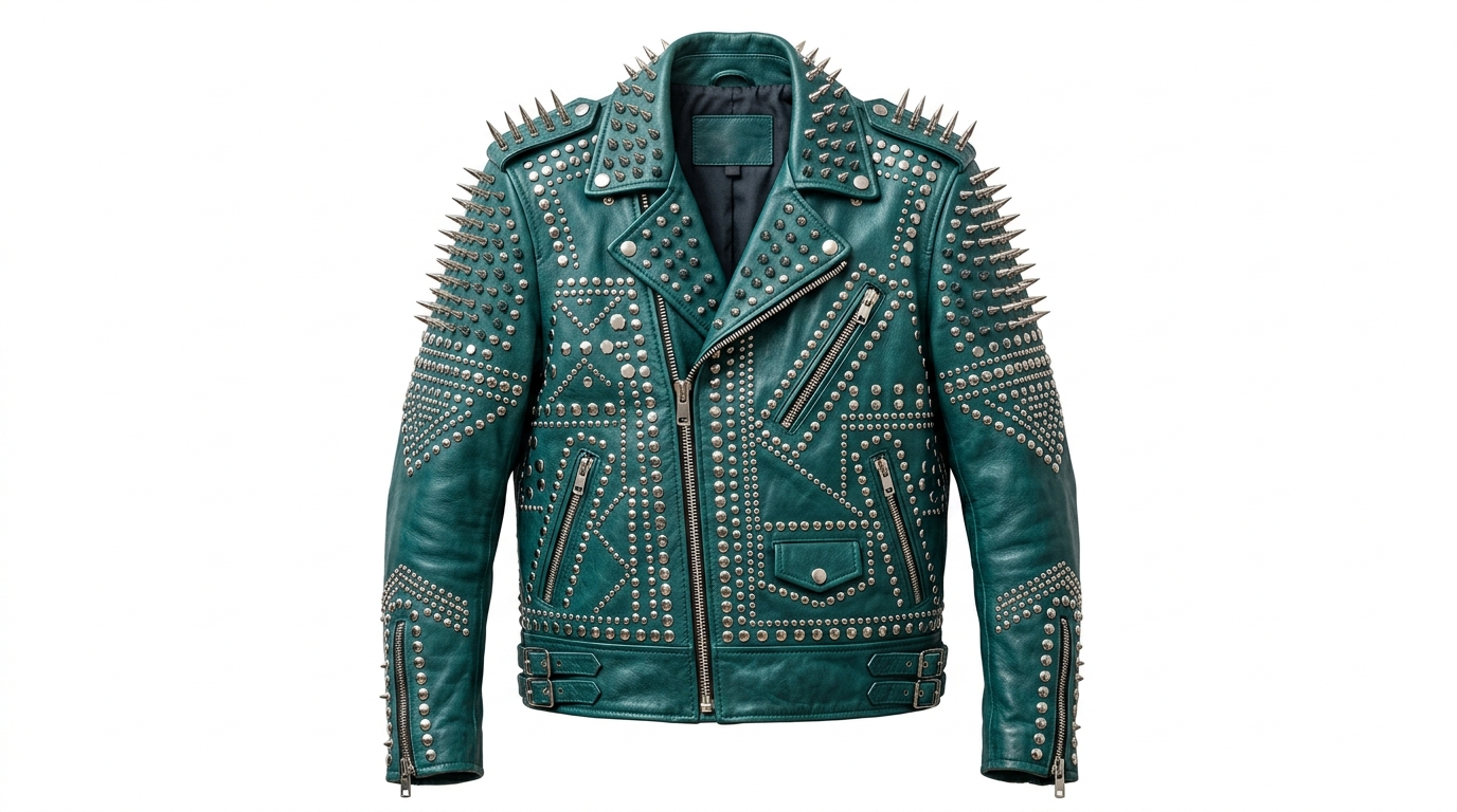 The Ultimate Teal Green Studded Battle Jacket
