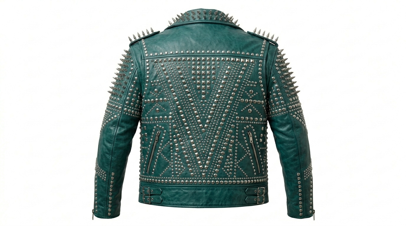 The Ultimate Teal Green Studded Battle Jacket - Image 2