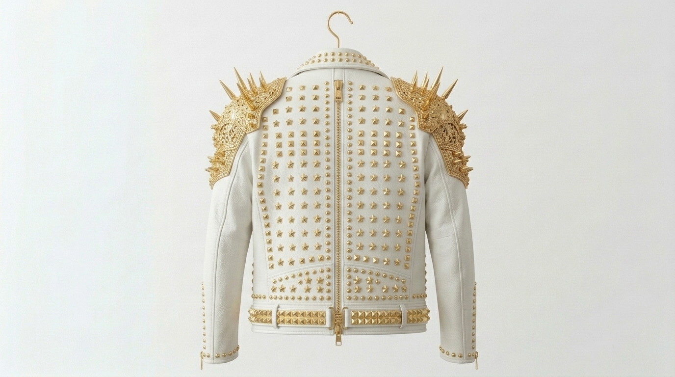 The Ultimate Gold-Armored White Battle Jacket - Image 2